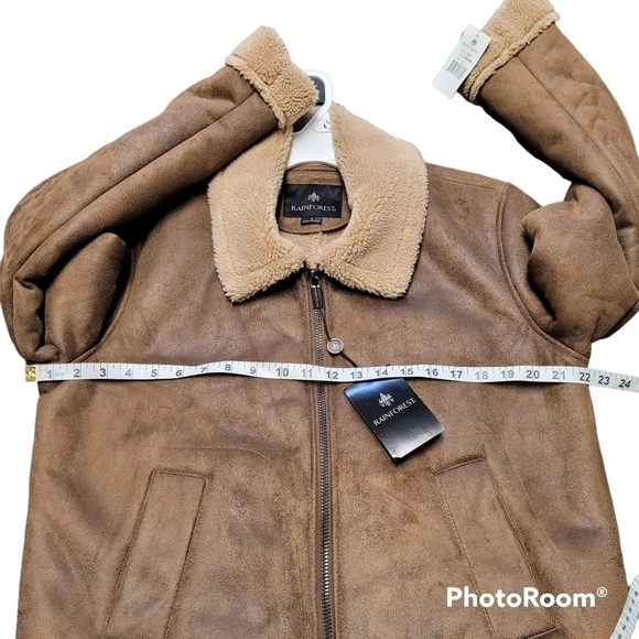 Rainforest Brown Sherpa Lined Full Zip Rain Resistant Bomber Jacket Size Small - Picture 7 of 11
